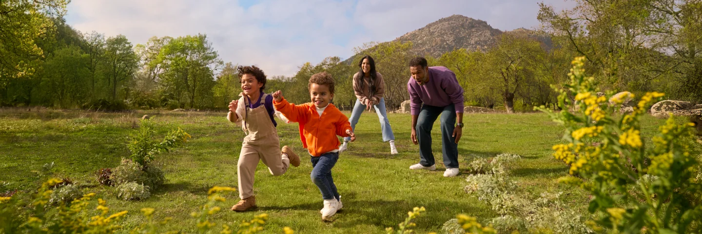 Family of four enjoying the outdoors allergy symptoms free
