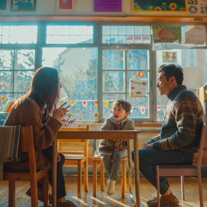 A family outdoors, enjoying the spring weather.